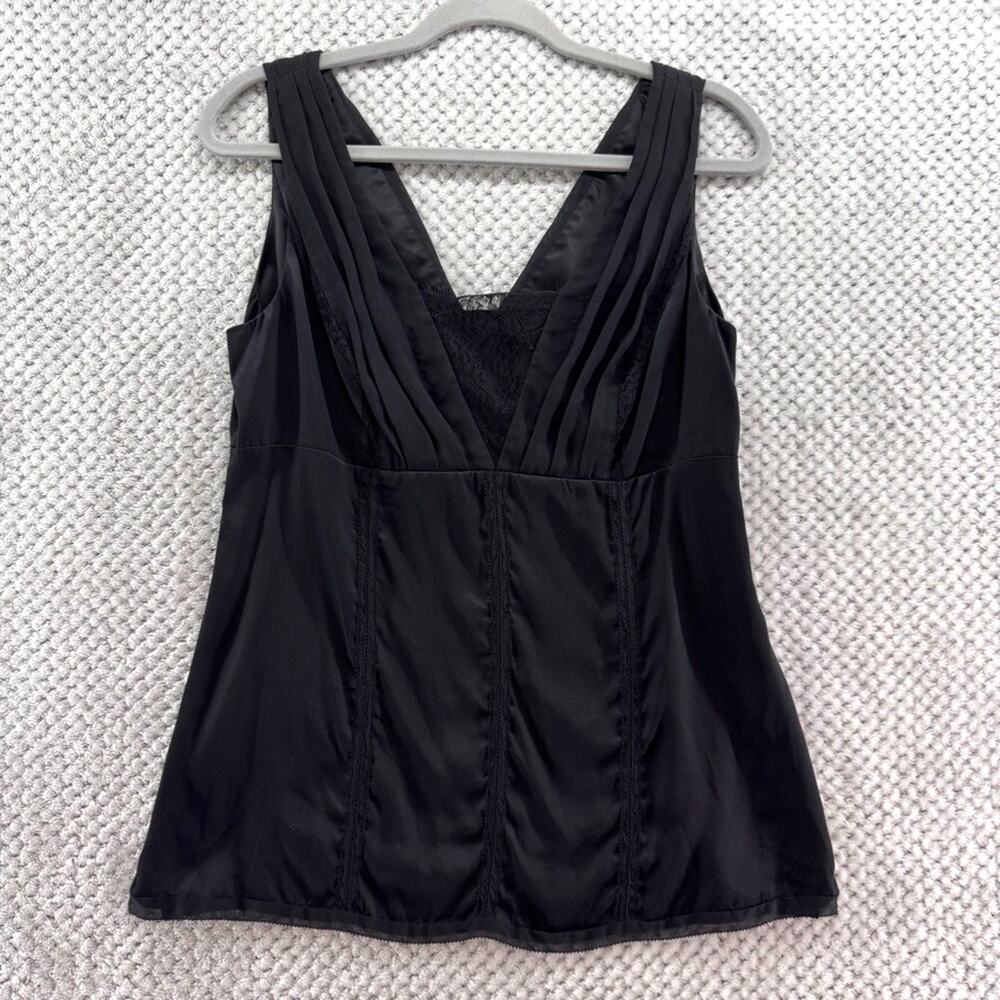 Y2K WHBM Top Womens 8 Black Silk Stretch Satin Lace Whimsigoth V-Neck Cami Tank